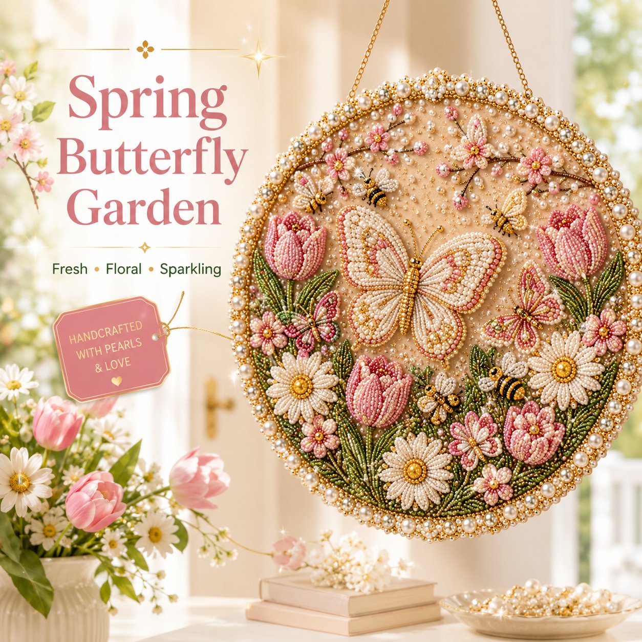 🔥Last Day 49% OFF - 🌸🌻🍂🎄 Four Seasons & Holiday Pearl Art Hanging Wreath Kit c
