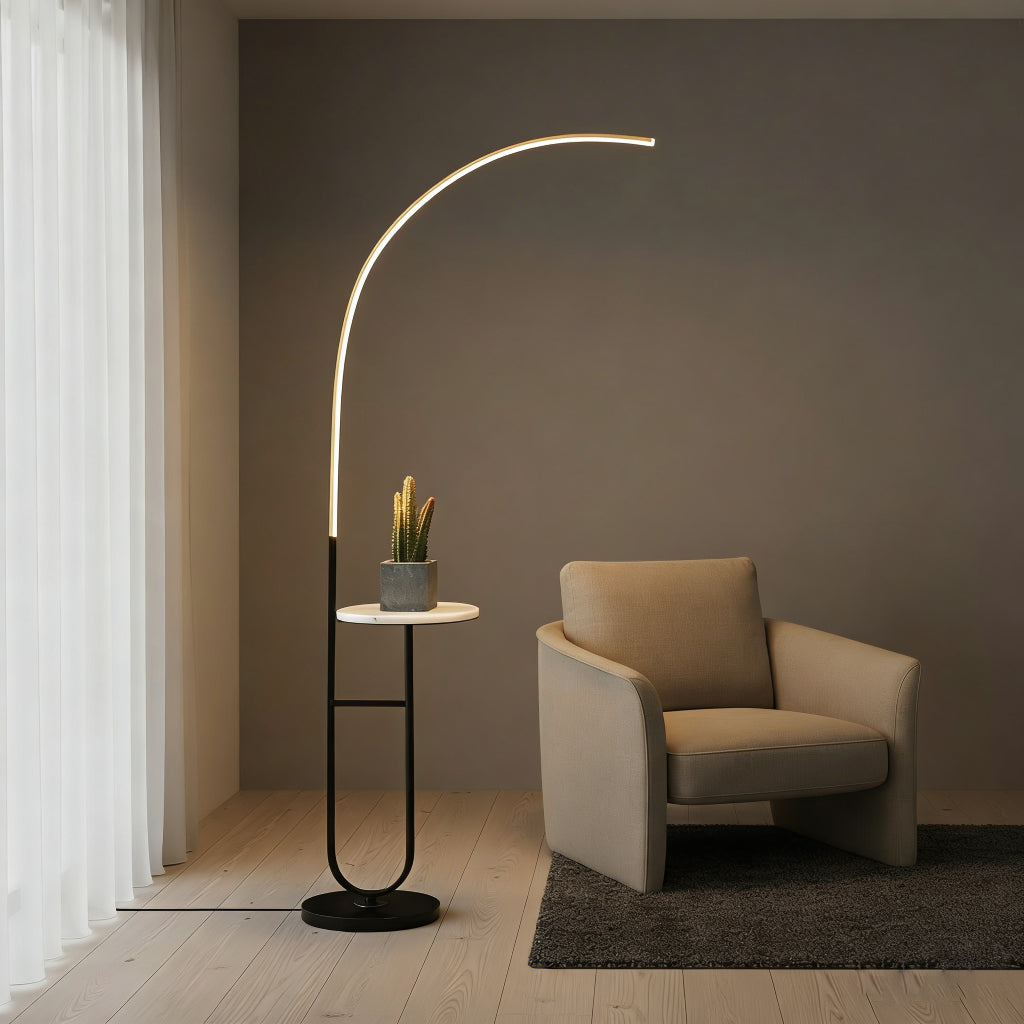 Scandinavian Arc Floor Lamp with Marble Vanity Tray