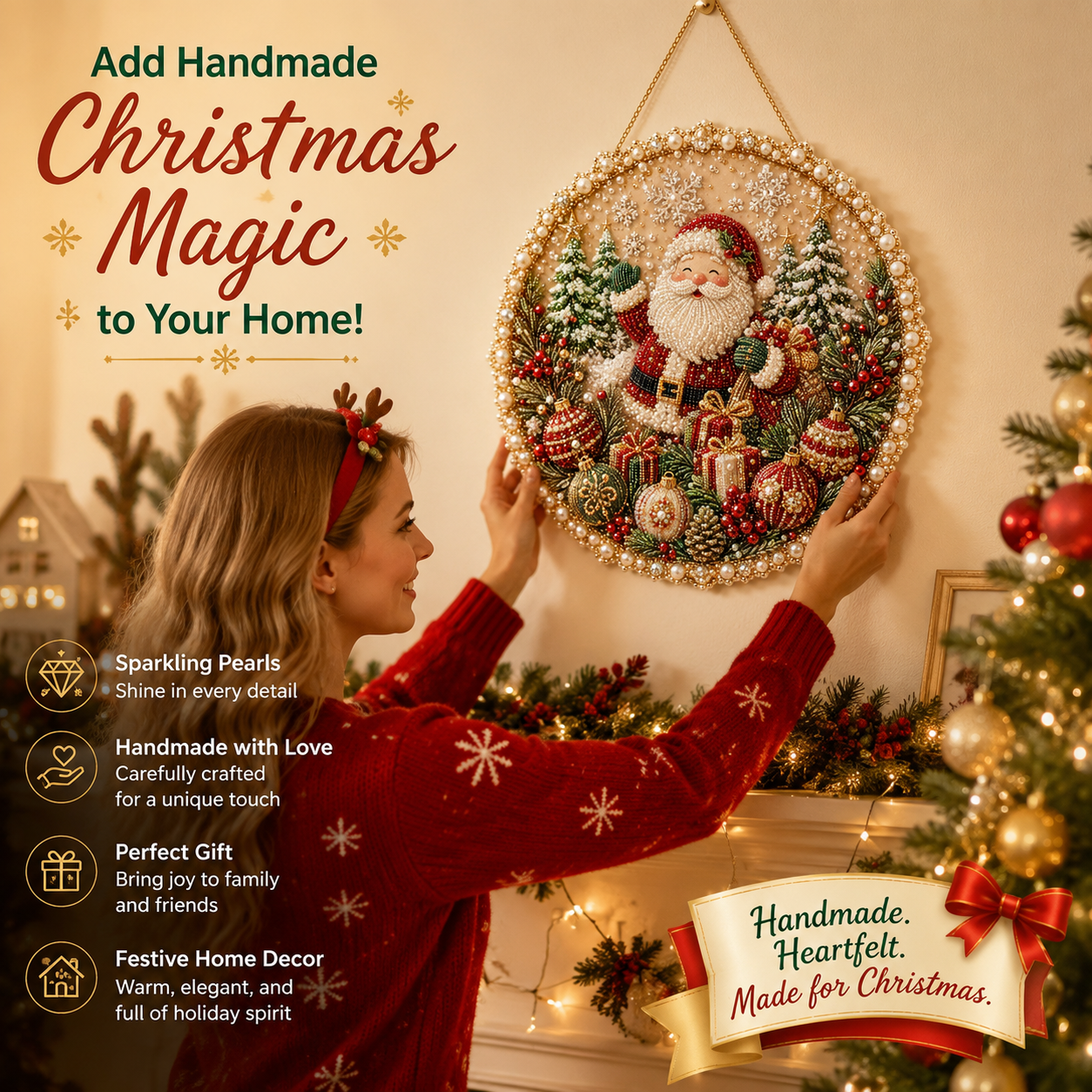 🔥Last Day 49% OFF - 🌸🌻🍂🎄 Four Seasons & Holiday Pearl Art Hanging Wreath Kit c