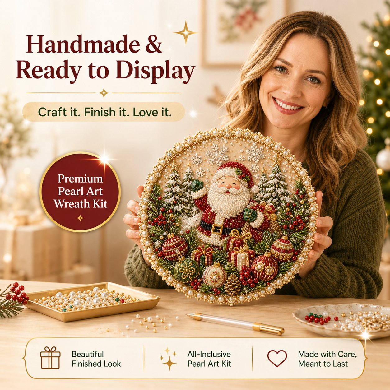🔥Last Day 49% OFF - 🌸🌻🍂🎄 Four Seasons & Holiday Pearl Art Hanging Wreath Kit c