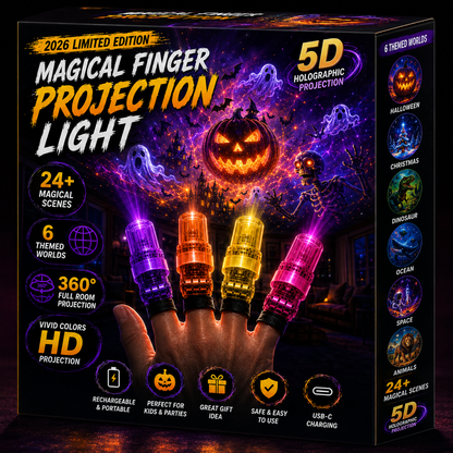 Billhol® 🎃2026 Magic Finger Projection Light-Halloween Limited Edition👻 Create 24+ Immersive Scenes Across 6 Themed Worlds