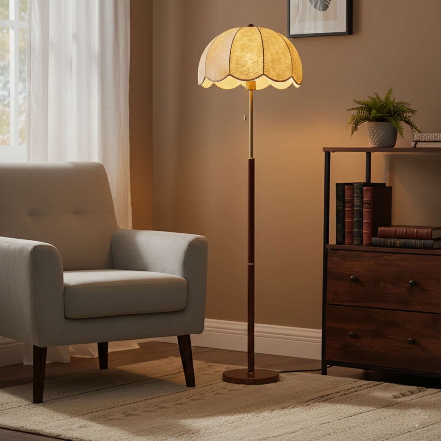 Mid-Century Fabric Floral Floor Lamp