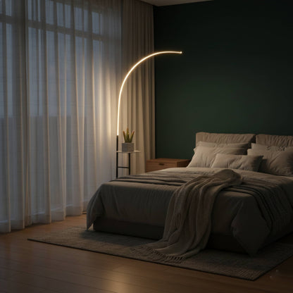 Scandinavian Arc Floor Lamp with Marble Vanity Tray