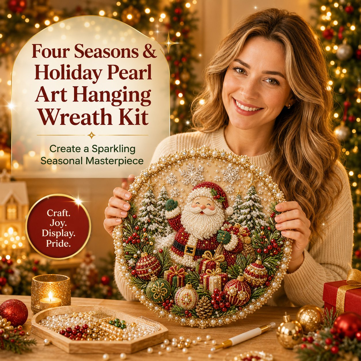 🔥Last Day 49% OFF - 🌸🌻🍂🎄 Four Seasons & Holiday Pearl Art Hanging Wreath Kit c